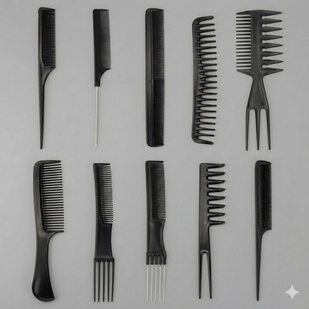 Kit 10 Peignes Professionnels de Coiffure – Ensemble Barbier & Styling Complet