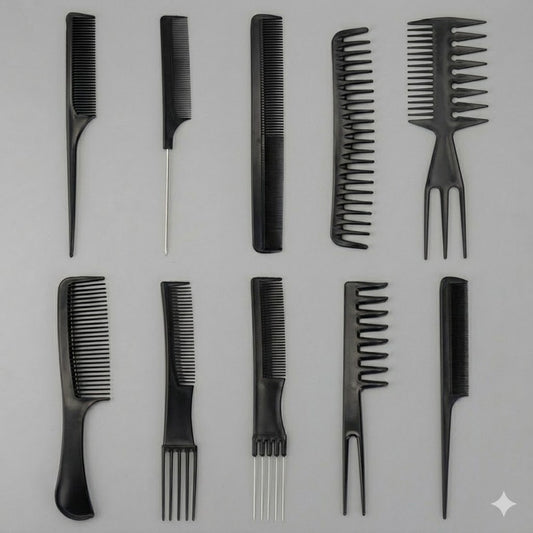 Kit 10 Peignes Professionnels de Coiffure – Ensemble Barbier & Styling Complet